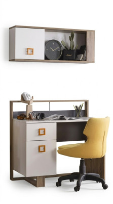 Lastenhuoneen työpöytäsetti 3-osainen hylly tietokone puinen tuoli keltainen uusi