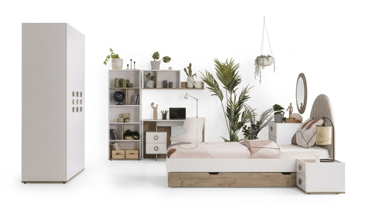 Komplete Kinderbett Kindermöbel Kinderzimmer Bett Holz Weiß Set 8tlg