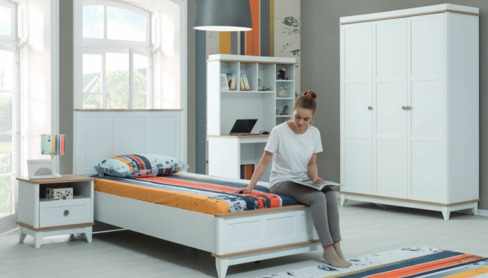 Jugenbett lastenhuonekalut lastensänky valkoinen puinen täysi set 4 kpl moderni