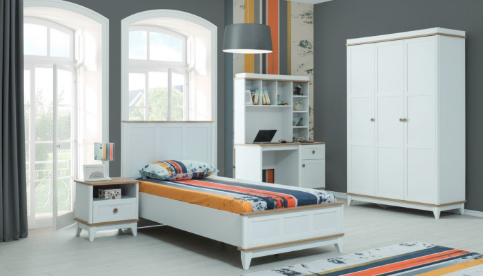 Jugenbett lastenhuonekalut lastensänky valkoinen puinen täysi set 4 kpl moderni
