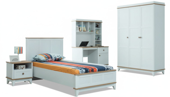 Jugenbett lastenhuonekalut lastensänky valkoinen puinen täysi set 4 kpl moderni