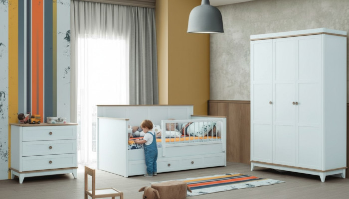 Kinderlaufstall Kinderbettchen Garnitur Bettchen Weiß Holz Set 3tlg   Lapsenaitaus Pikkuvuode Garnituuri Pikkuvuode Valkoinen Puu Sarja 3 kpl