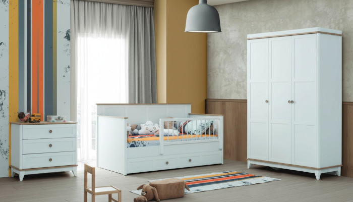 Kinderlaufstall Kinderbettchen Garnitur Bettchen Weiß Holz Set 3tlg   Lapsenaitaus Pikkuvuode Garnituuri Pikkuvuode Valkoinen Puu Sarja 3 kpl