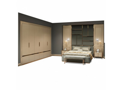 Design Gruppe makuuhuoneen parisänky yöpöytä setti 6-osainen beige