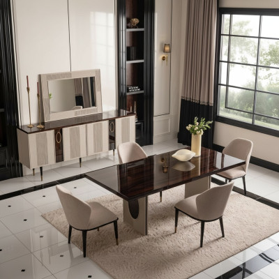 Luxus Esszimmer Essgruppe Essecke Esstisch Stühle Beige Set 9tlg Holz