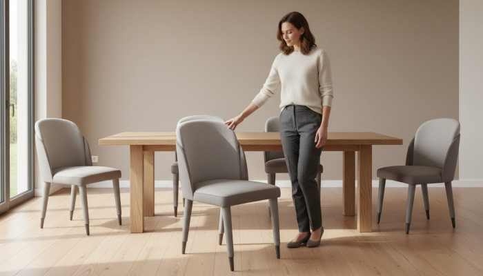 Vaaleanharmaat ruokailuhuoneen tuolit Keittiön tuolit Designer-istuimet Ruokailuhuonekalusteet