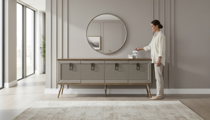 Vankka Tarjoilukaappi Design-pöytä Luxuspyöreä peilikaappi 2-osainen