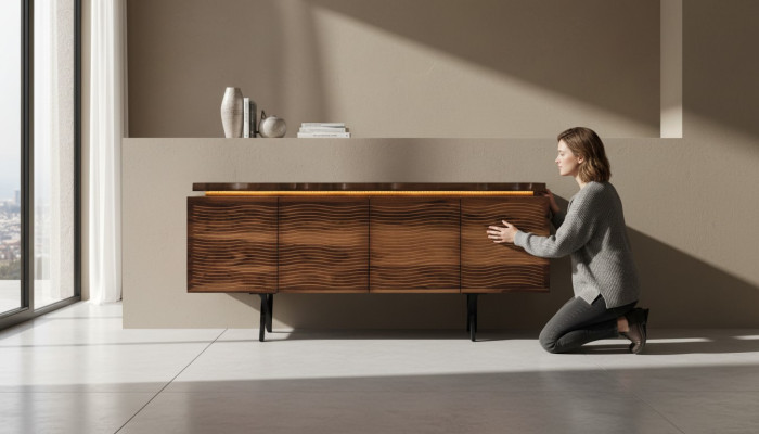 Suunnittelija Ruskea Puukommode Luksus Sideboard Ruokailuhuone Puukaappi