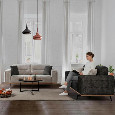 Moderni harmaa sohvakalusto 2x kolmen hengen sohvaa Luksusverhoillut sohvat 2-osainen