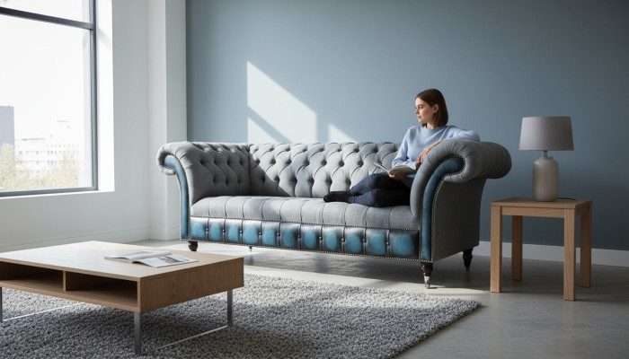 Chesterfield-sohva Verhoiltu Designer-sohva Soitit Kolmipaikkainen Harmaa