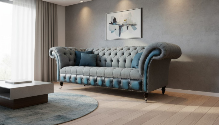 Chesterfield-sohva Verhoiltu Designer-sohva Soitit Kolmipaikkainen Harmaa