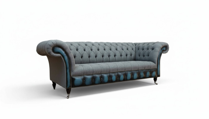 Chesterfield-sohva Verhoiltu Designer-sohva Soitit Kolmipaikkainen Harmaa