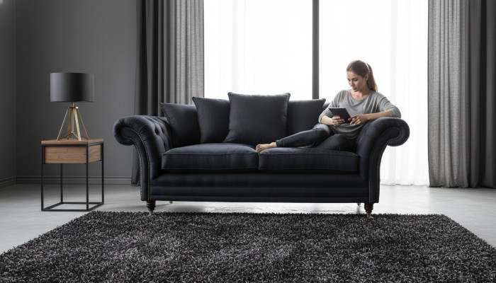 Sohva Tekstiili Kangas 3 Istuttava Soiva Designer Istuinpeite Musta xxl iso