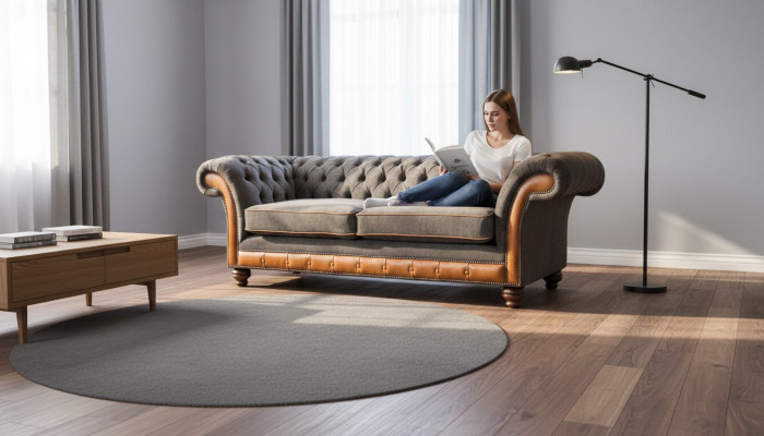 Chesterfield-sohva 3-istuttava design-sohva kangaspäällysteinen harmaa