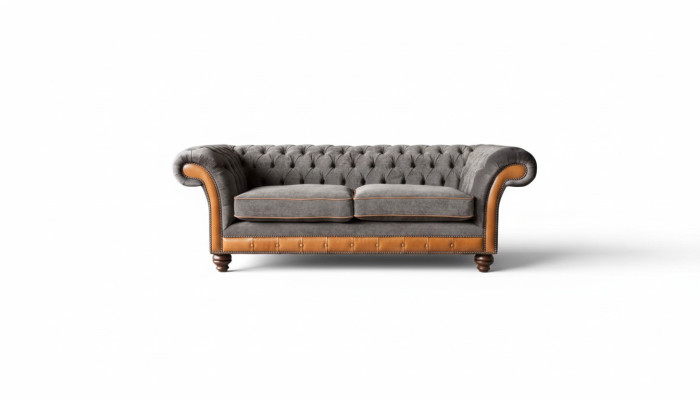 Chesterfield-sohva 3-istuttava design-sohva kangaspäällysteinen harmaa