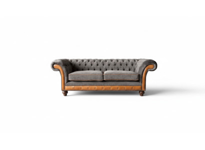 Chesterfield-sohva 3-istuttava design-sohva kangaspäällysteinen harmaa