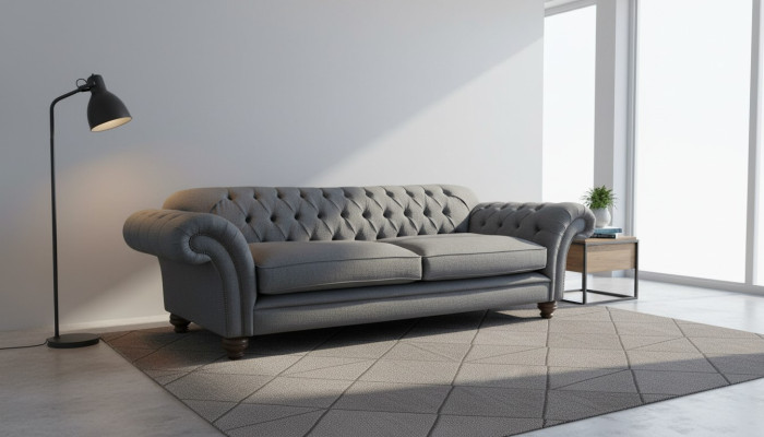 Sohva Luxus Tekstiili Chesterfield Sofa Verhoiltu 3-paikkainen Harmaa Design