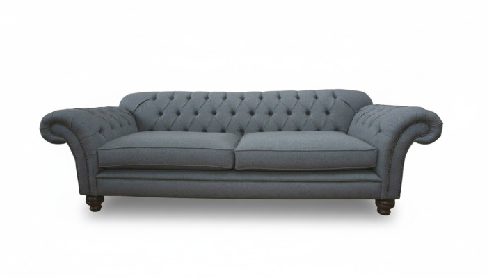 Sohva Luxus Tekstiili Chesterfield Sofa Verhoiltu 3-paikkainen Harmaa Design