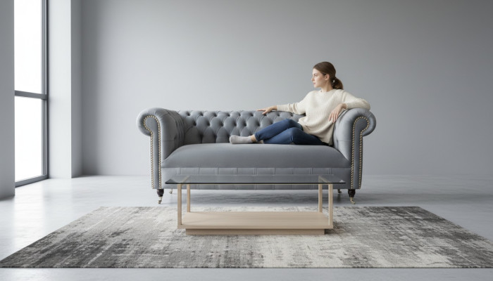 Chesterfield Harmaa Kolmipaikkainen Sofa Sofat Samettikalusteet 230cm