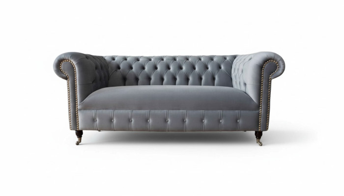 Chesterfield Harmaa Kolmipaikkainen Sofa Sofat Samettikalusteet 230cm