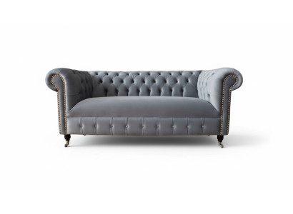 Chesterfield Harmaa Kolmipaikkainen Sofa Sofat Samettikalusteet 230cm
