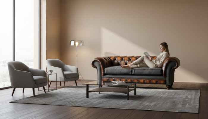 Chesterfield Design -tyylinen luksusverhoiltu sohvatyyny sohva istuin olohuone nahka uusi