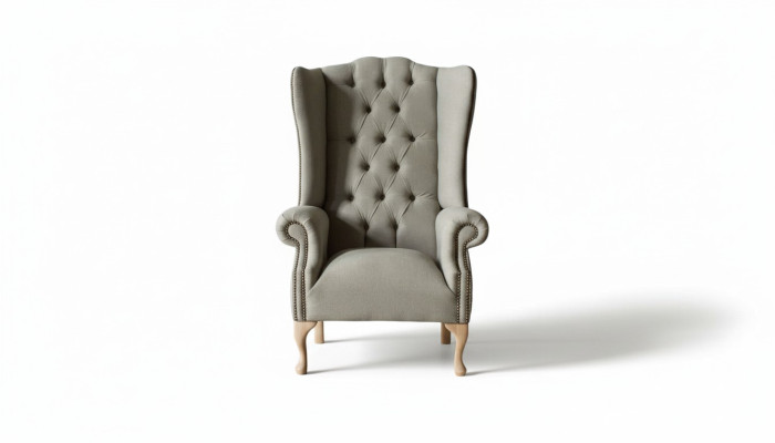 Harmaa korvatrukki Chesterfield-tyylinen tekstiilityynyliike olohuoneeseen