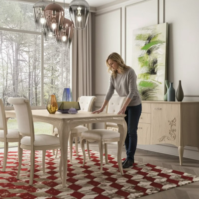 Ruokailuryhmä 6-os. Ruokapöytä 4x Tuoli Lipasto Sarja Garnituuri Beige