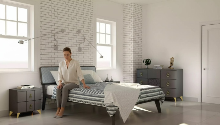 Makuuhuoneen sarja, luxus-sänky, 2x yöpöytää, design harmaa, 3-osainen lipasto