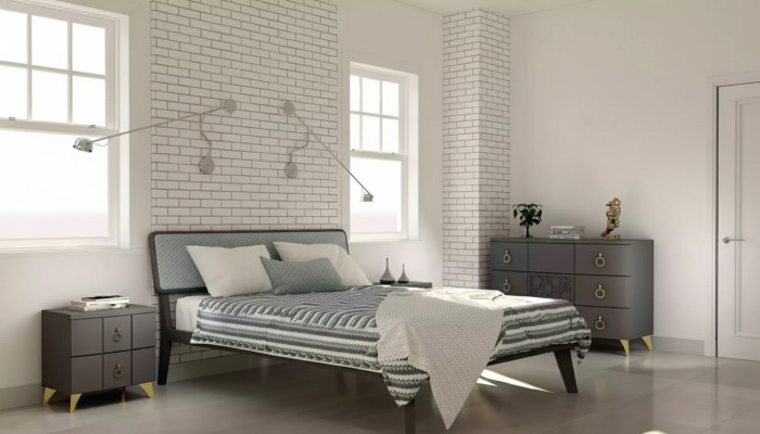 Makuuhuoneen sarja, luxus-sänky, 2x yöpöytää, design harmaa, 3-osainen lipasto
