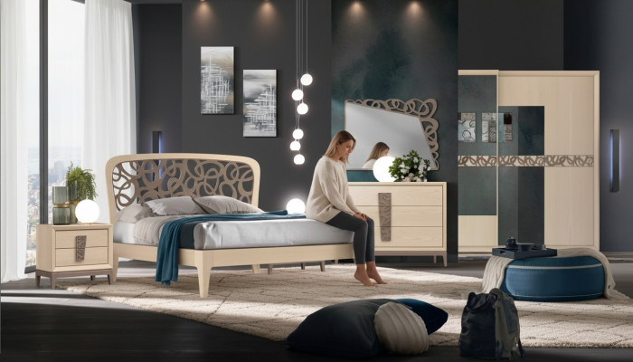Makuuhuoneen setti: sänky, 2x yöpöytää, vaatekaappi, design, luksus, uusi, 6-osainen