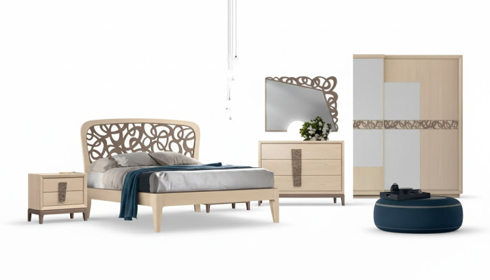 Makuuhuoneen setti: sänky, 2x yöpöytää, vaatekaappi, design, luksus, uusi, 6-osainen