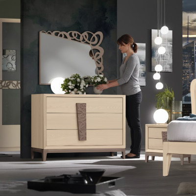 Makuuhuoneen sarja Luxury lipasto peili design huonekalut beige 3 osaa puu
