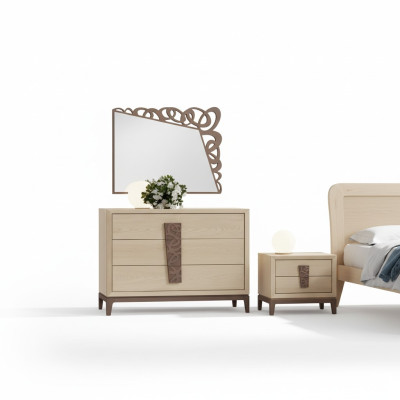 Makuuhuoneen sarja Luxury lipasto peili design huonekalut beige 3 osaa puu