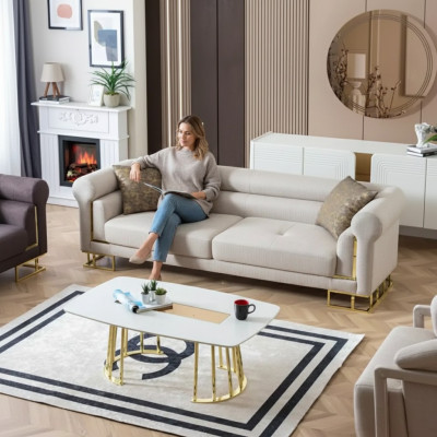 3-paikkainen sohva, tekstiili, olohuone, moderni design, uusi, luksus, valkoinen