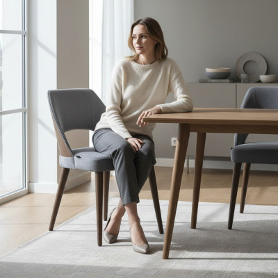 Esszimmerstuhl Grau Polster Stoff Neu Luxus Sitz Stuhl Einrichtung Design