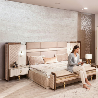 Makuuhuoneen kalustus Luxus Design -sänky 2x yöpöytää Moderni sisustus