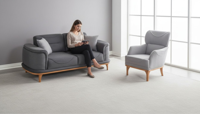 Modernes graues 2-teiliges Wohnzimmerset Dreisitzer-Sofa und Sessel