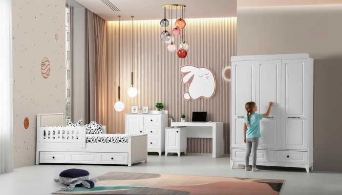Modern Komplett Jugendzimmer Luxus Kinderzimmer Set 4tlg Weiß Farbe neu