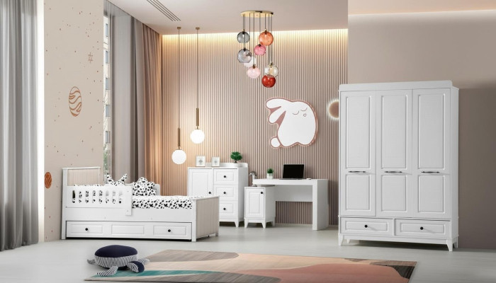 Modern Komplett Jugendzimmer Luxus Kinderzimmer Set 4tlg Weiß Farbe neu