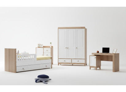 Ylellinen lastenhuoneettova sisältää sängyn, kaapin, lipaston, pöydän, 4 osaa.