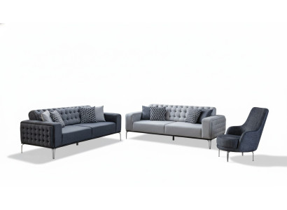 Chesterfield harmaa sohvakalusto olohuone sohva kolmen hengen sohva+nojatuoli