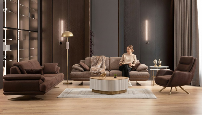Ruskeat olohuoneen sohvat Designer 3+3+1 istuinhuonekalusarja yksittäinen istuin 3 osainen
