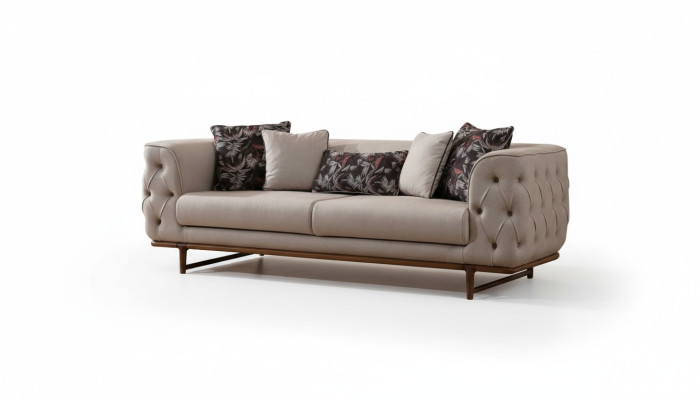 Hellbeiger Chesterfield-kolmikko Luxuriösi 3-istuttava hieno verhoiltu sohva