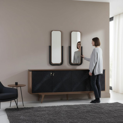Eksklusiivinen Esszimmer-sarja Koostuu 3-osaisesta modernista tarjoilukaapista ja 2x peilistä