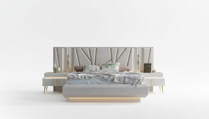Makuuhuoneen sarja Luxury Kokonainen sänky + 2x yöpöytää 3-osainen moderni sarja