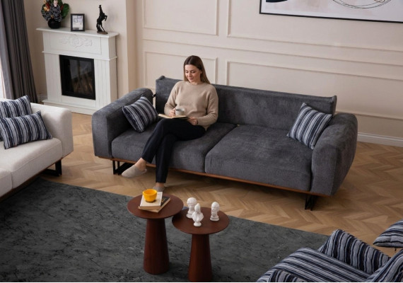 230 cm sohva Istuinkaluste 3-paikkainen sohva Harmaa Designer-huonekalu Olohuone