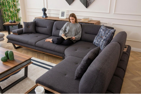 Stil Ecksofa L-muotoinen Harmaa Luksus olohuoneen designer kulmasohvasetti sohva