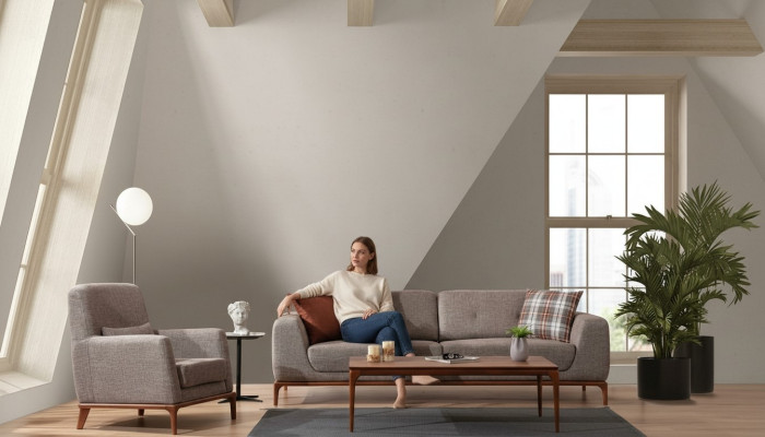 Luxus Sofagarnitur Sofa 3 Sitzer Sessel Stoff Modern Grau Modern Set neu
