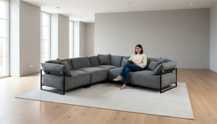 Kangasohva Soffa Olohuoneen sohvaryhmä Kulma Design Moderni sohva Kulmasohva L-muotoinen Harmaa